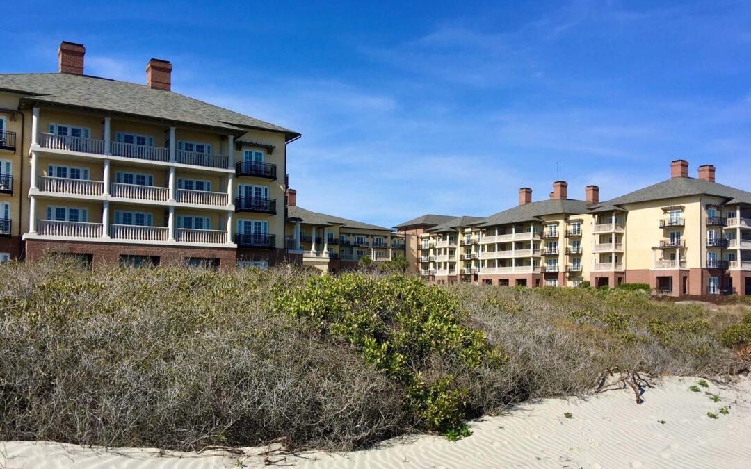 The exterior of The Sanctuary at Kiawah Island facing the beach