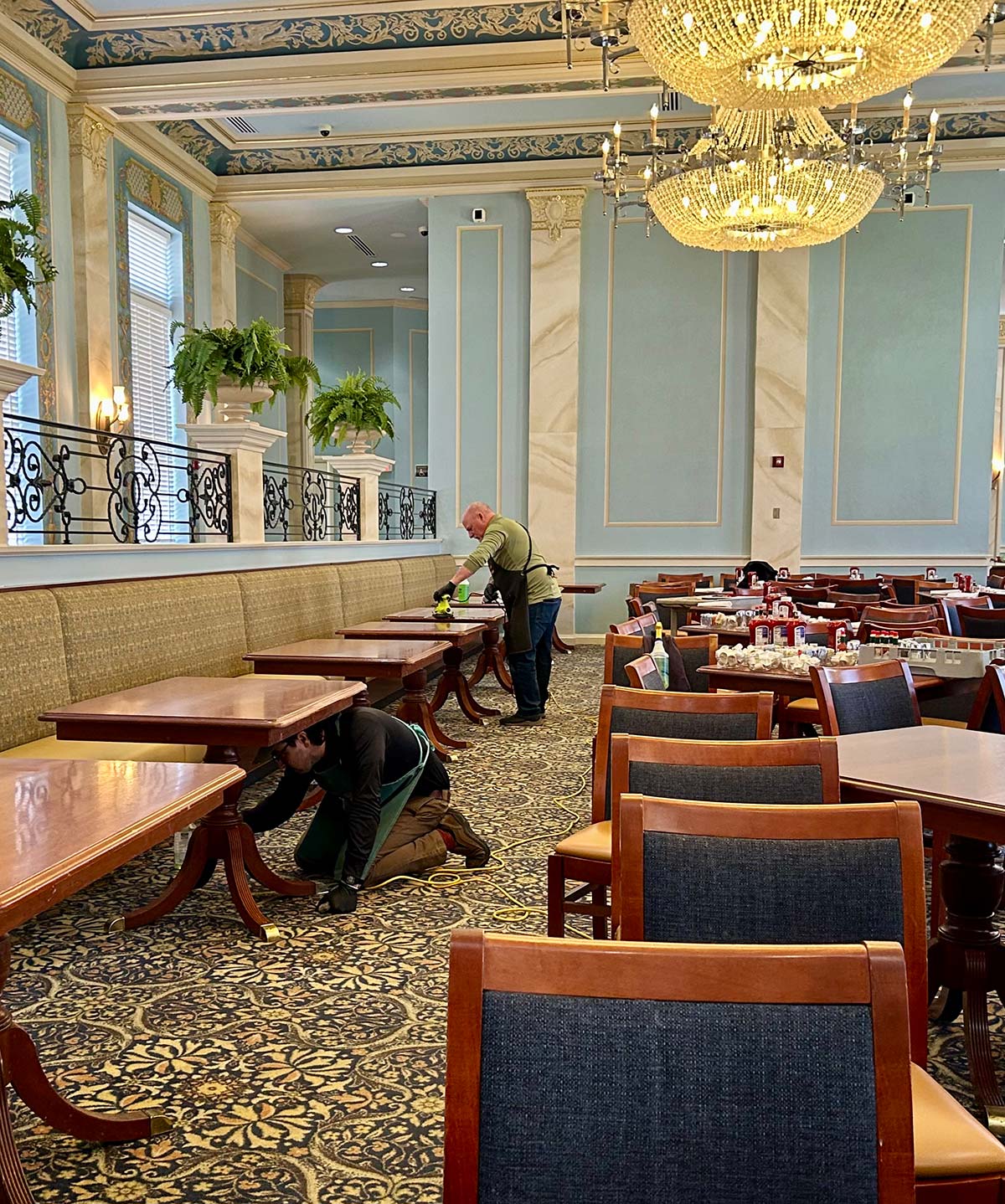 Bob and Spencer working in Colonnade dining hall